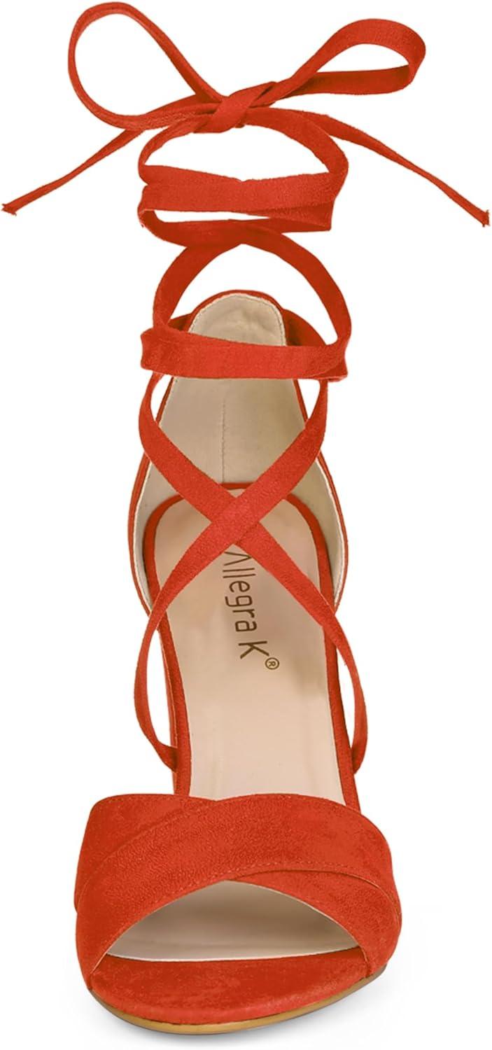 imageAllegra K Womens Block Heeled Lace Up SandalsOrange