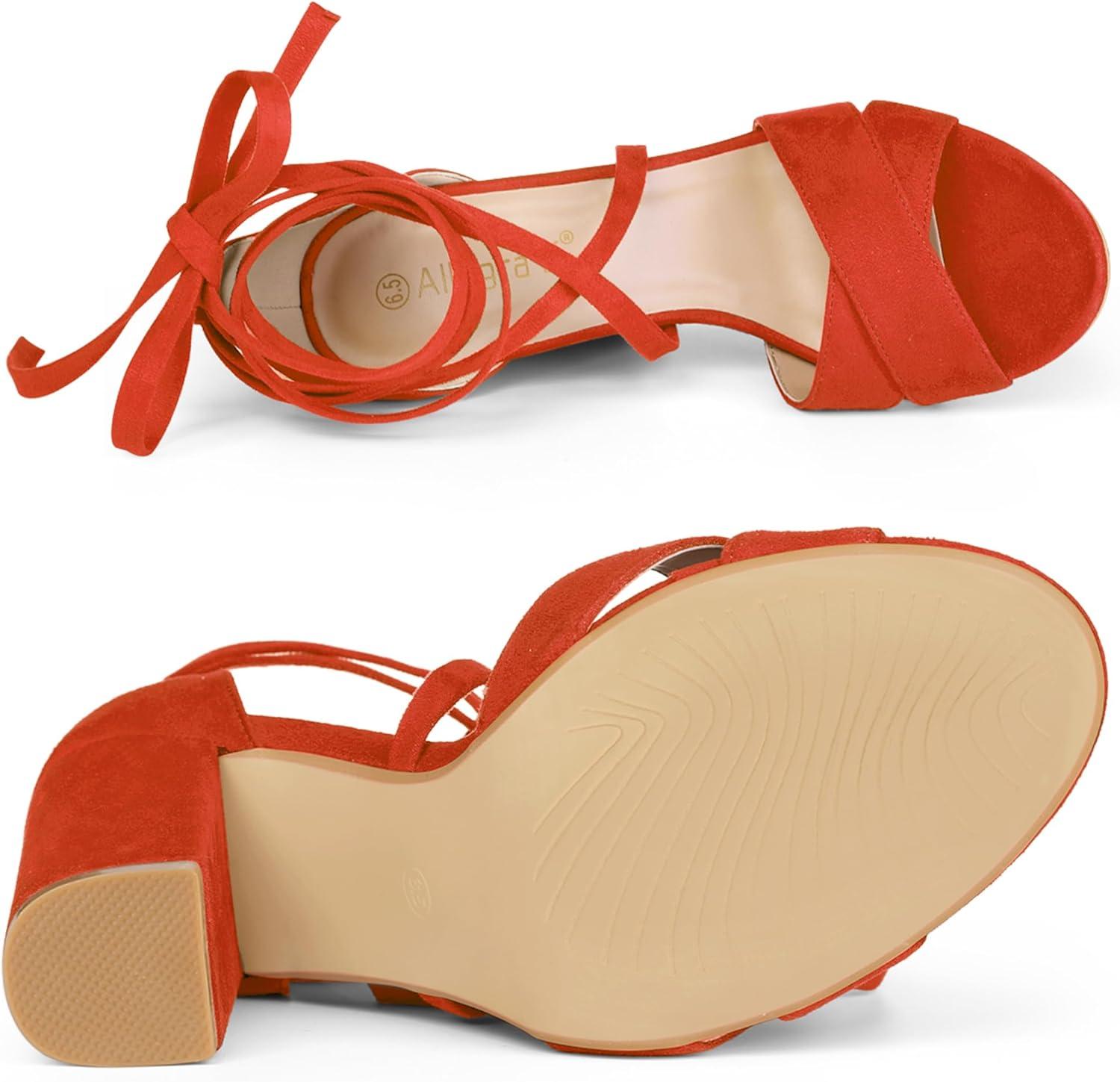 imageAllegra K Womens Block Heeled Lace Up SandalsOrange