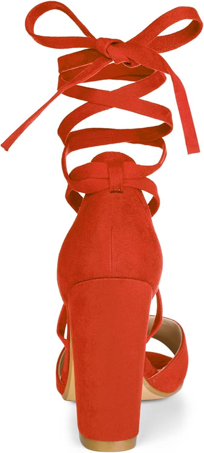 imageAllegra K Womens Block Heeled Lace Up SandalsOrange