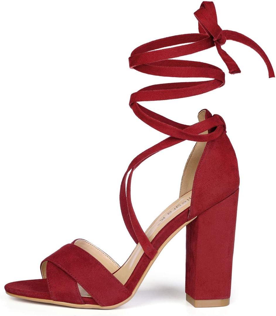 imageAllegra K Womens Block Heeled Lace Up SandalsRed