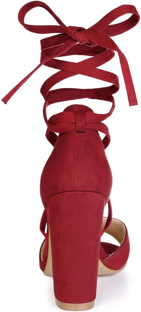 imageAllegra K Womens Block Heeled Lace Up SandalsRed