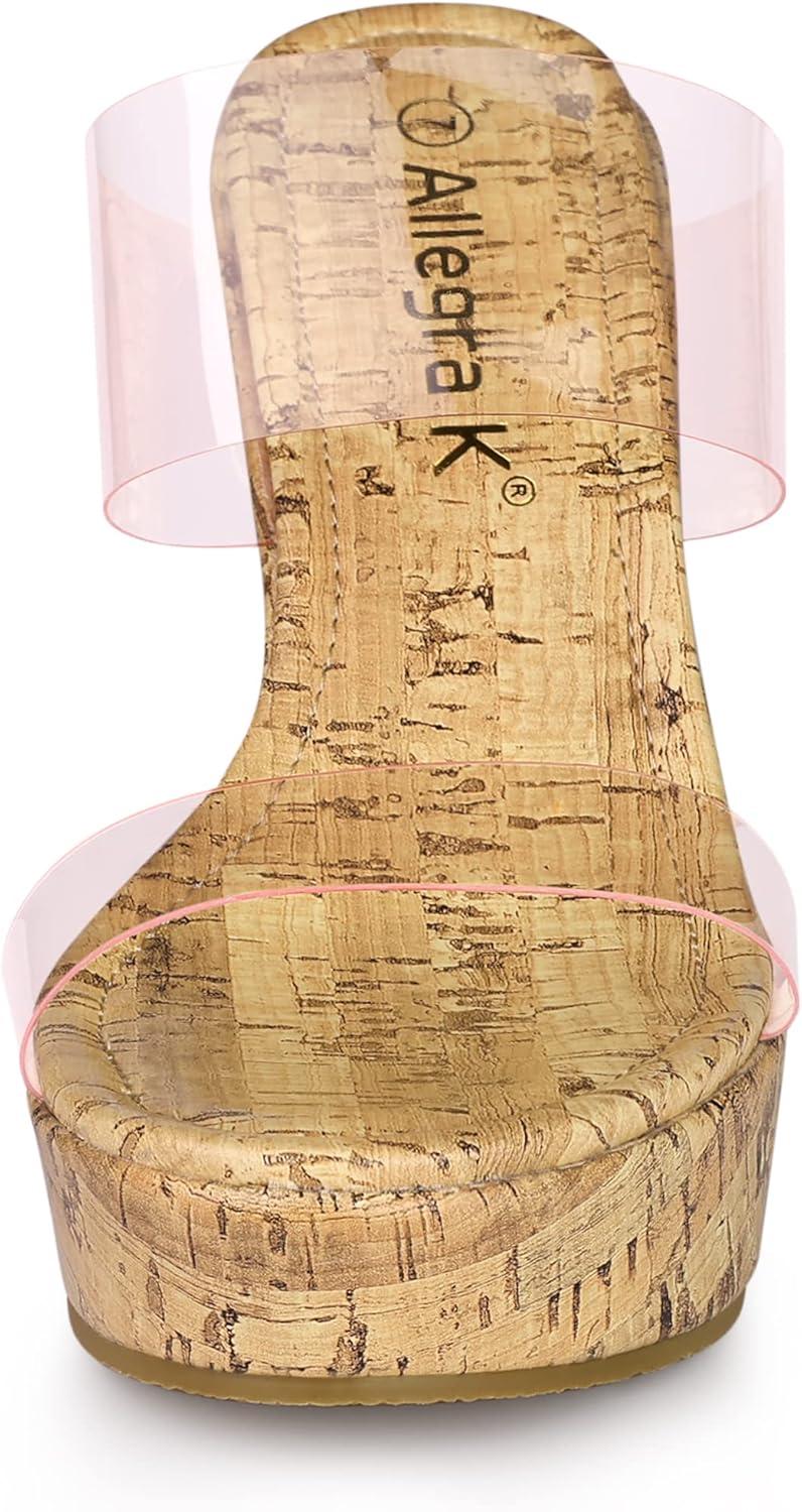 imageAllegra K Womens Clear Platform Transparent Straps Wedge Heels SandalsPink Clear