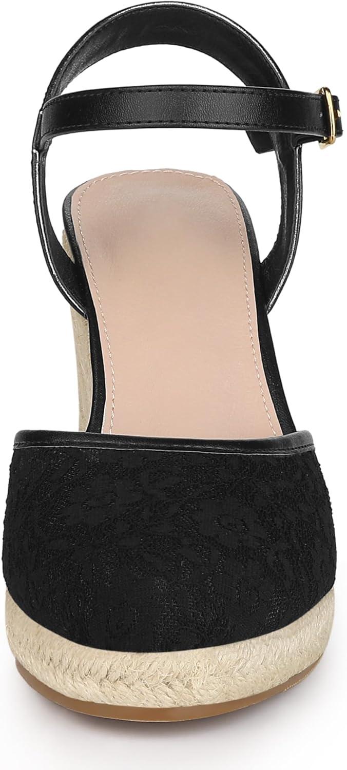 imageAllegra K Womens Closed Toe Platform Espadrilles Lace Wedge Heel SandalsBlack