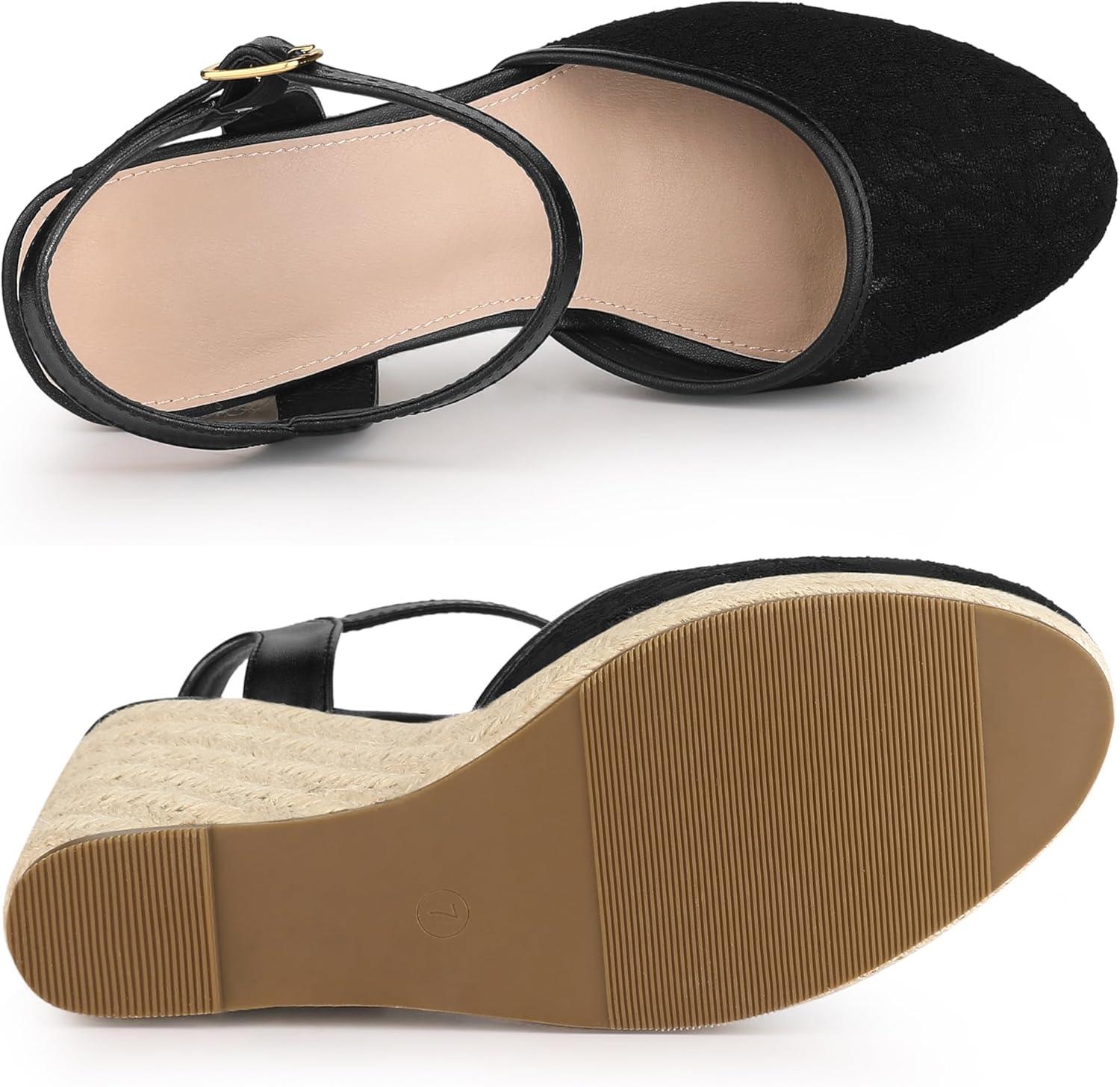 imageAllegra K Womens Closed Toe Platform Espadrilles Lace Wedge Heel SandalsBlack