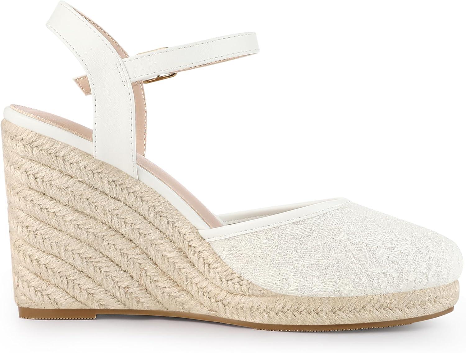 imageAllegra K Womens Closed Toe Platform Espadrilles Lace Wedge Heel SandalsIvory