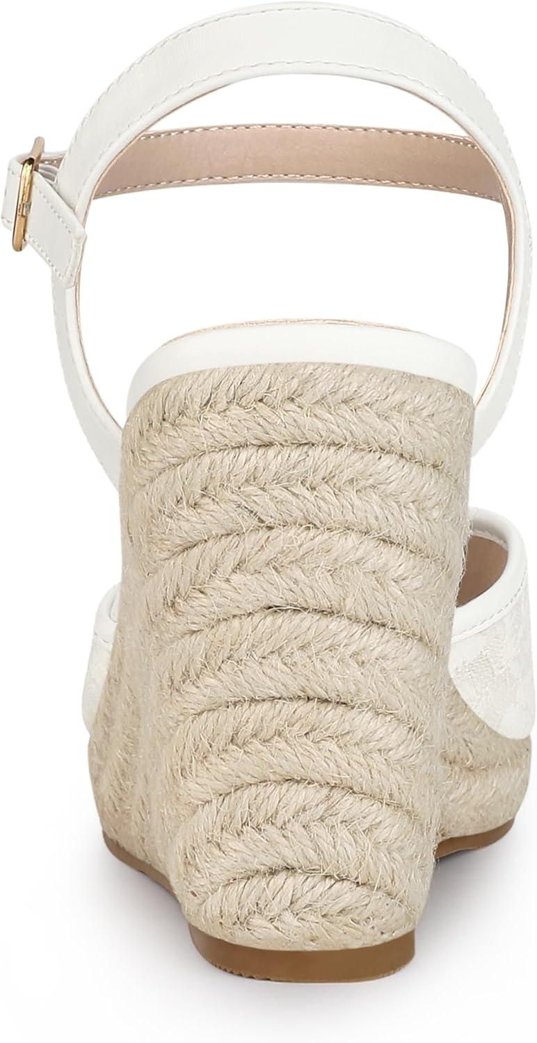 imageAllegra K Womens Closed Toe Platform Espadrilles Lace Wedge Heel SandalsIvory