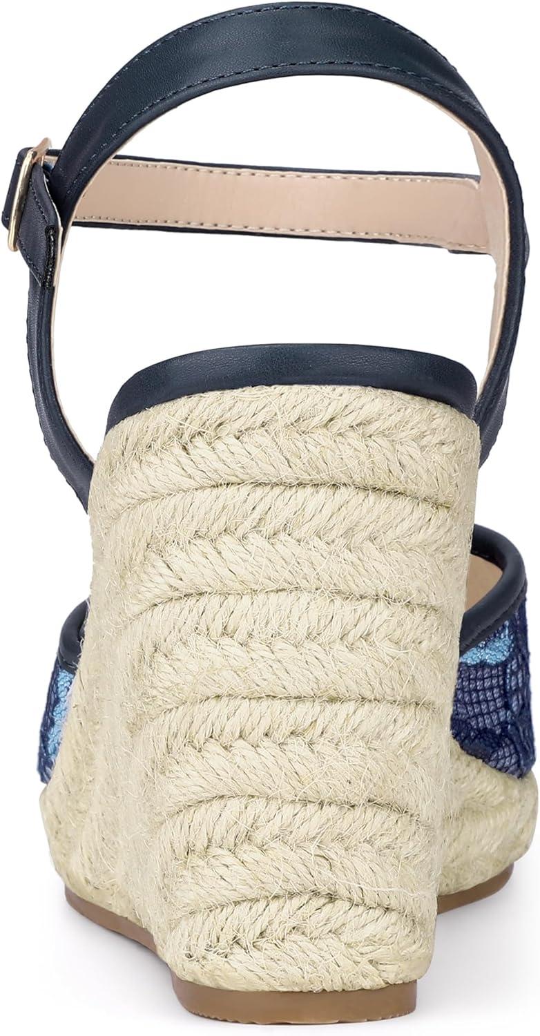 imageAllegra K Womens Closed Toe Platform Espadrilles Lace Wedge Heel SandalsNavy Blue