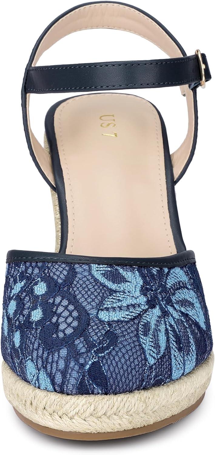 imageAllegra K Womens Closed Toe Platform Espadrilles Lace Wedge Heel SandalsNavy Blue
