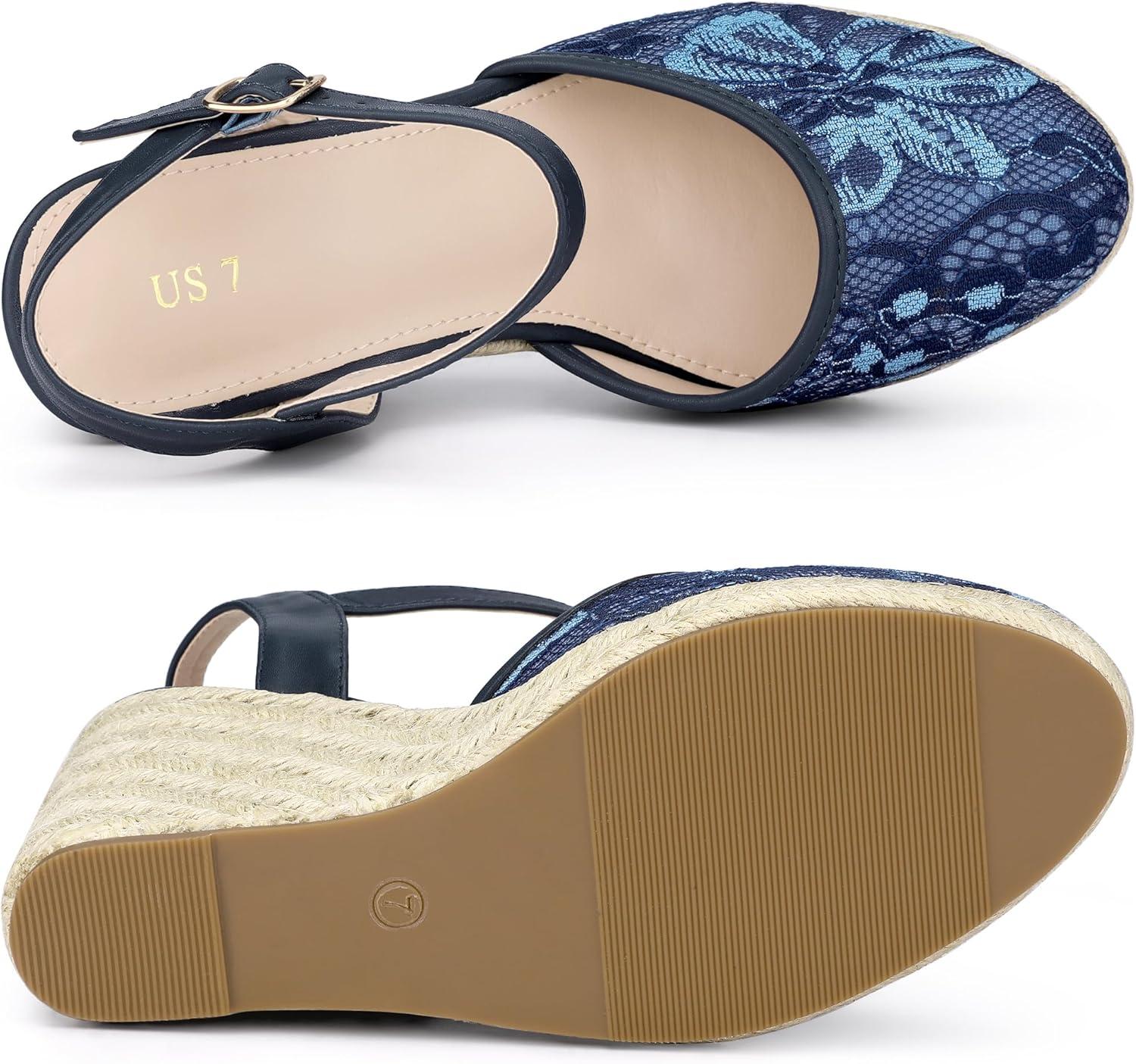 imageAllegra K Womens Closed Toe Platform Espadrilles Lace Wedge Heel SandalsNavy Blue