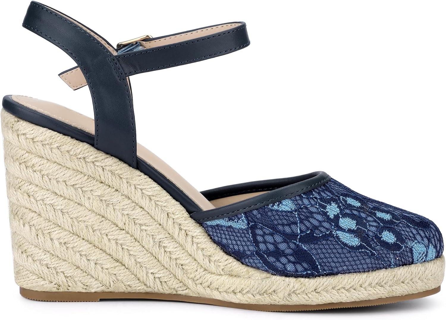 imageAllegra K Womens Closed Toe Platform Espadrilles Lace Wedge Heel SandalsNavy Blue