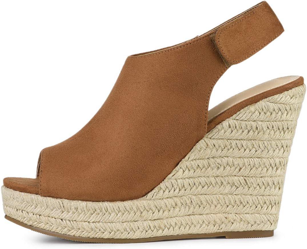 imageAllegra K Womens Espadrille Platform Heeled Wedges SandalsBrown