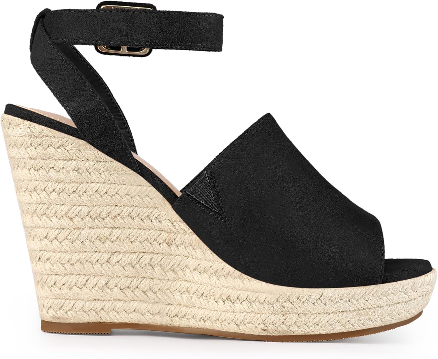 imageAllegra K Womens Espadrille Platform Slingback Wedges Heels SandalsBlack