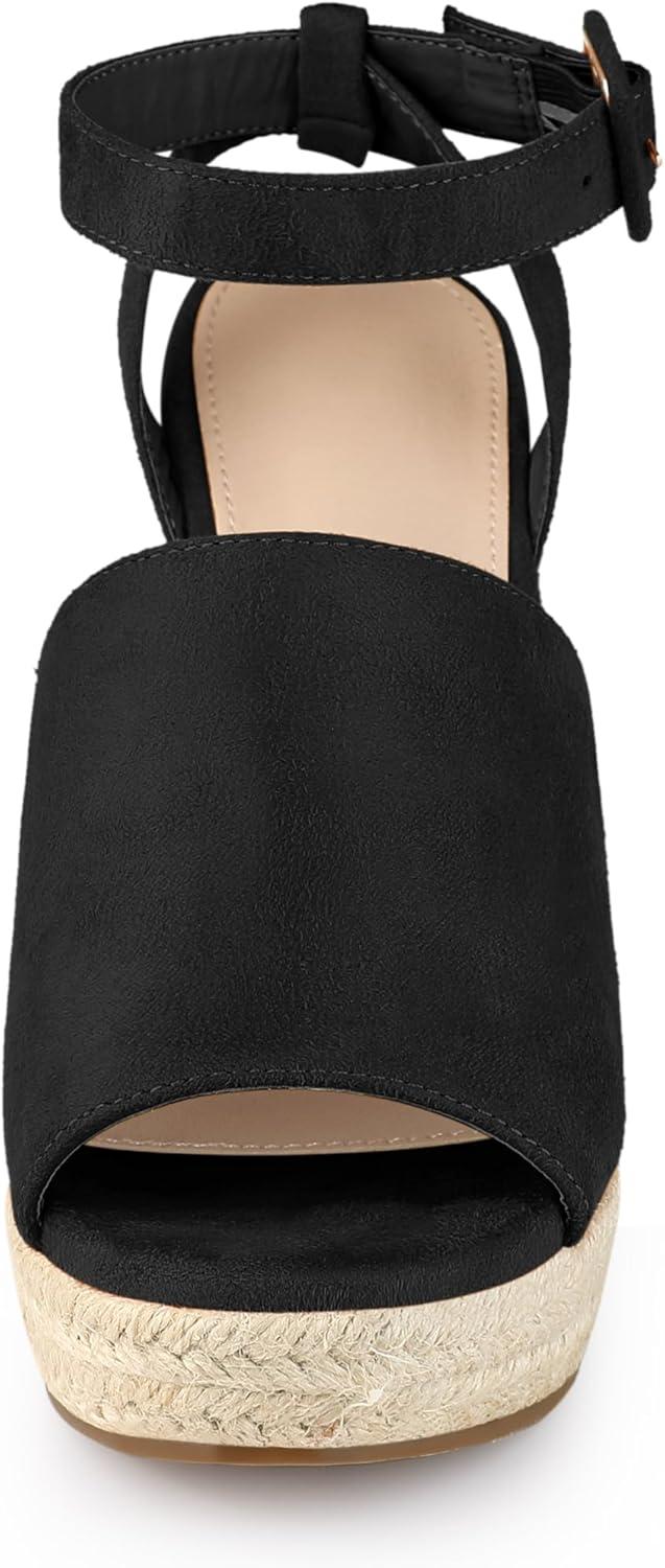 imageAllegra K Womens Espadrille Platform Slingback Wedges Heels SandalsBlack