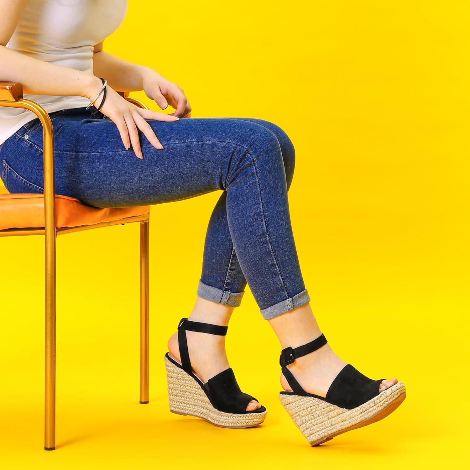 imageAllegra K Womens Espadrille Platform Slingback Wedges Heels SandalsBlack