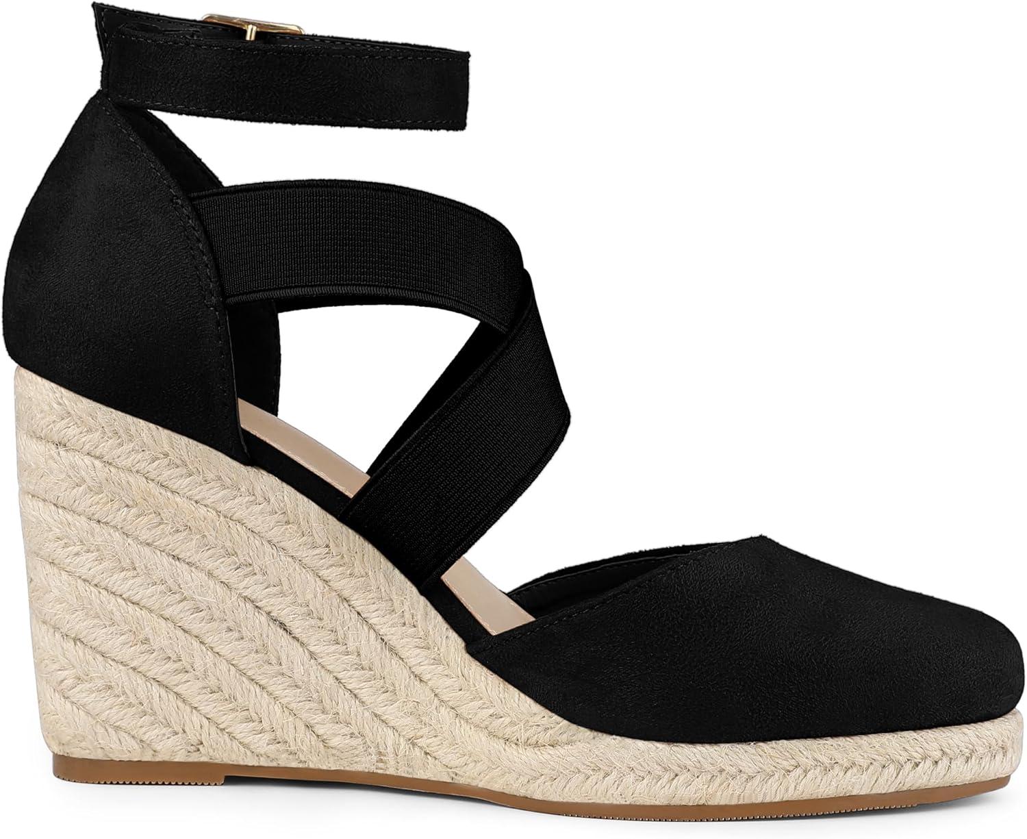 imageAllegra K Womens Espadrilles Closed Toe Wedges Heels SandalsBlack