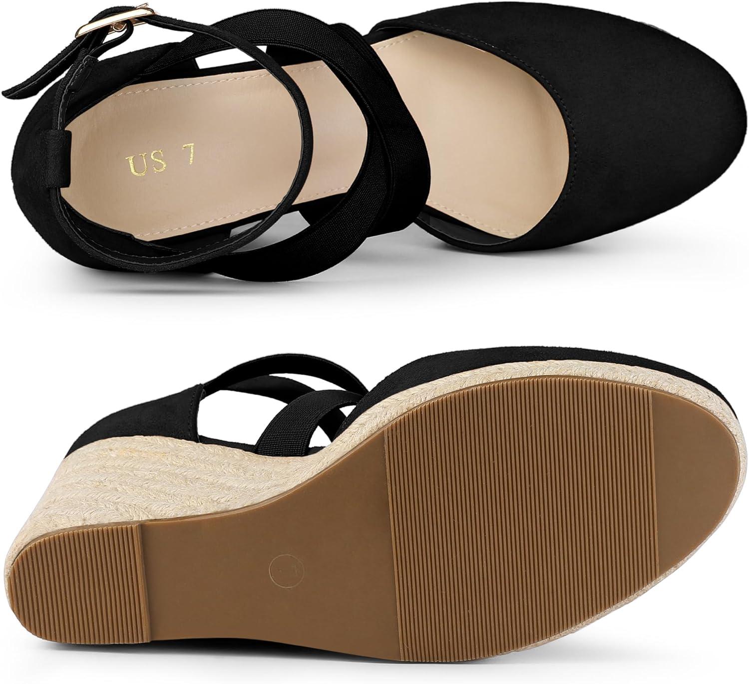 imageAllegra K Womens Espadrilles Closed Toe Wedges Heels SandalsBlack