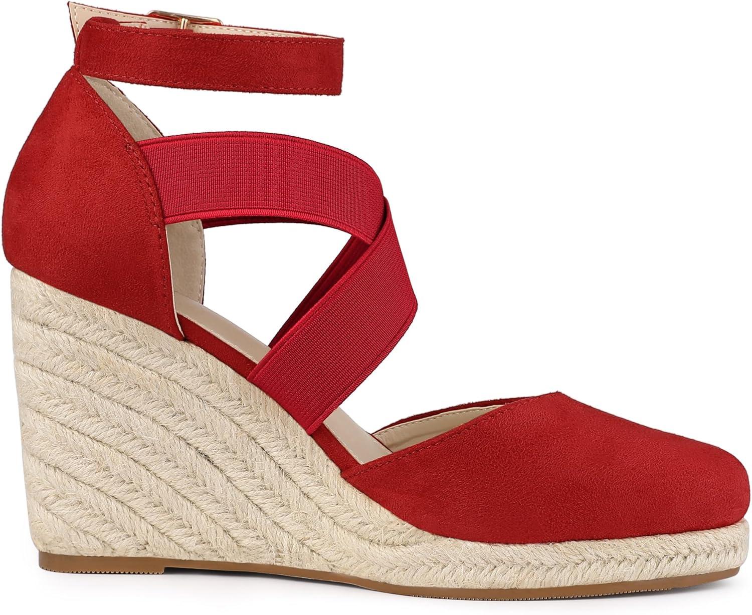 imageAllegra K Womens Espadrilles Closed Toe Wedges Heels SandalsRed