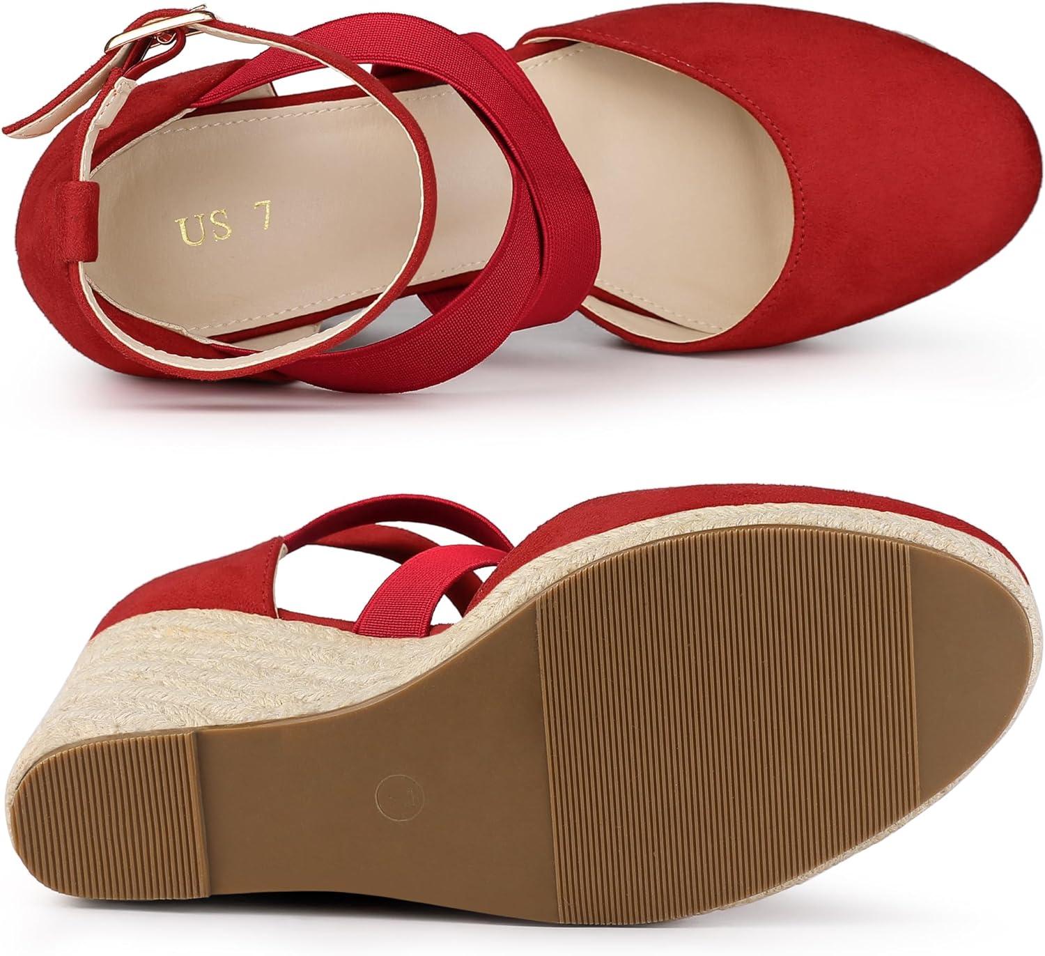 imageAllegra K Womens Espadrilles Closed Toe Wedges Heels SandalsRed