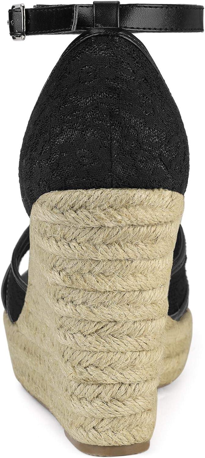 imageAllegra K Womens Espadrilles Lace Wedges Wedge SandalsBlack