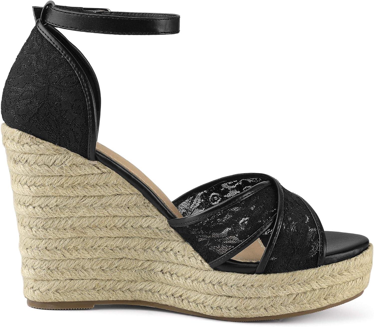 imageAllegra K Womens Espadrilles Lace Wedges Wedge SandalsBlack