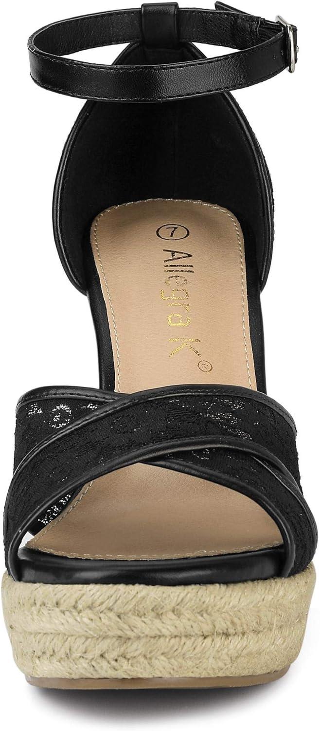imageAllegra K Womens Espadrilles Lace Wedges Wedge SandalsBlack
