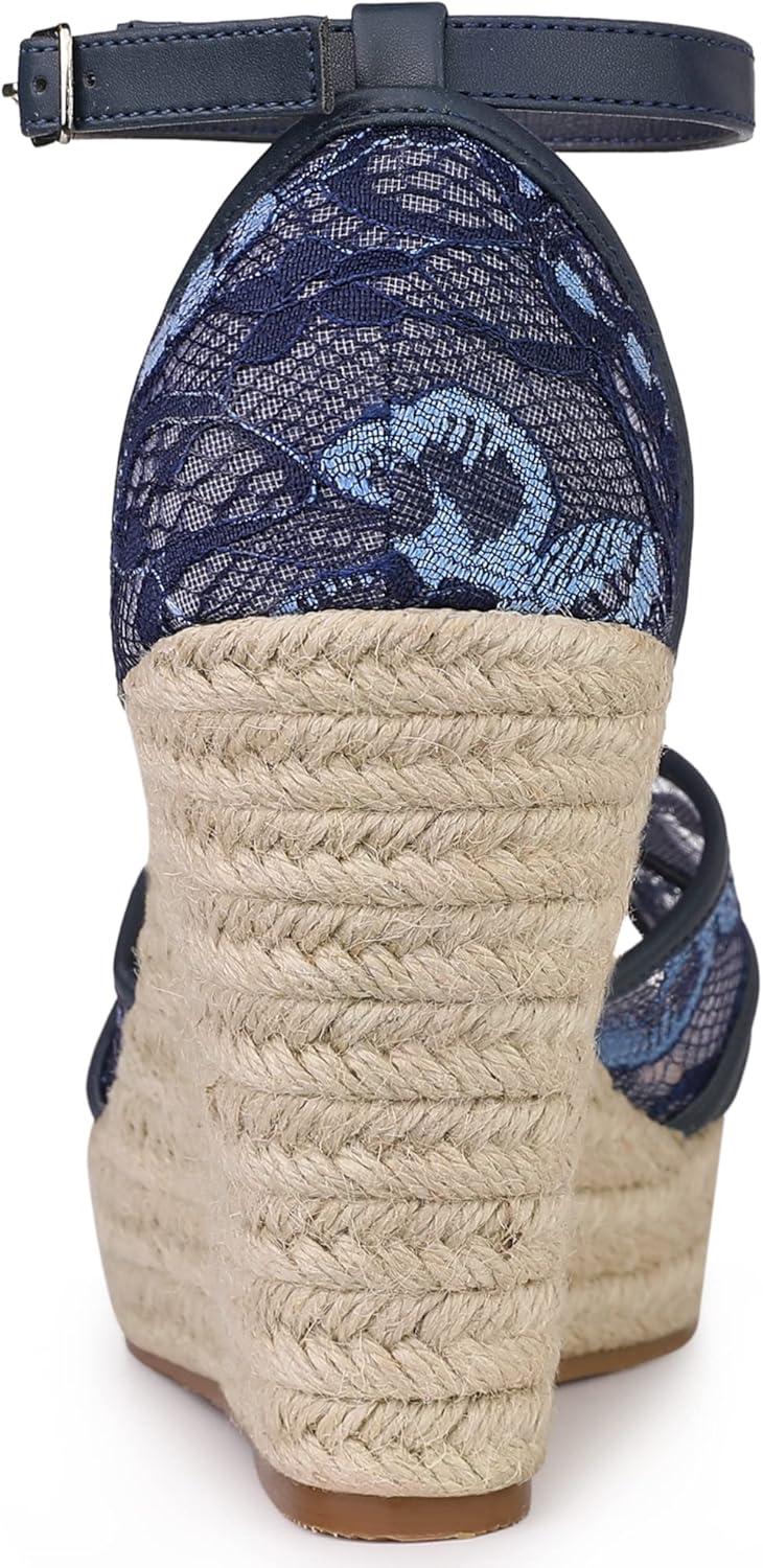 imageAllegra K Womens Espadrilles Lace Wedges Wedge SandalsDeep Blue
