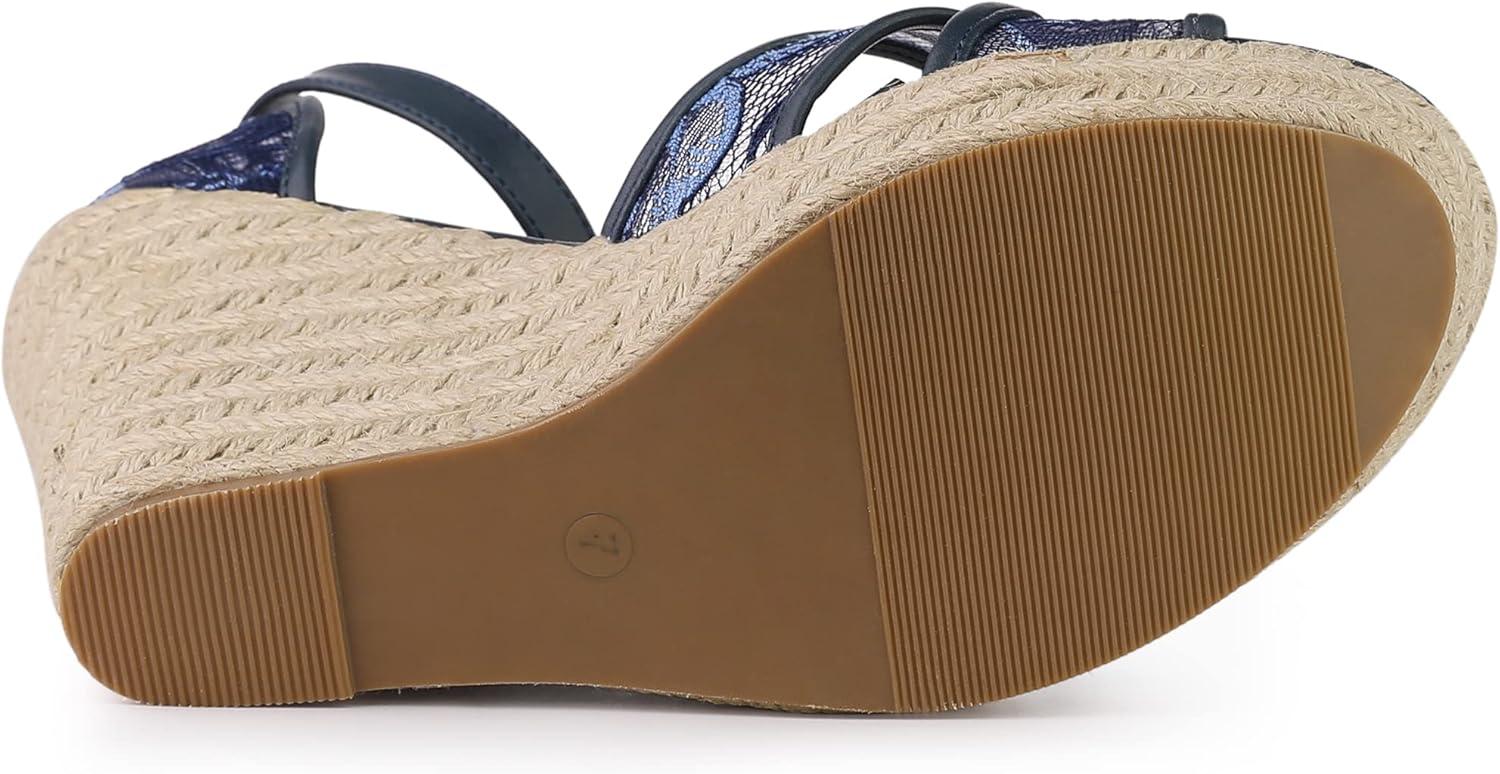 imageAllegra K Womens Espadrilles Lace Wedges Wedge SandalsDeep Blue