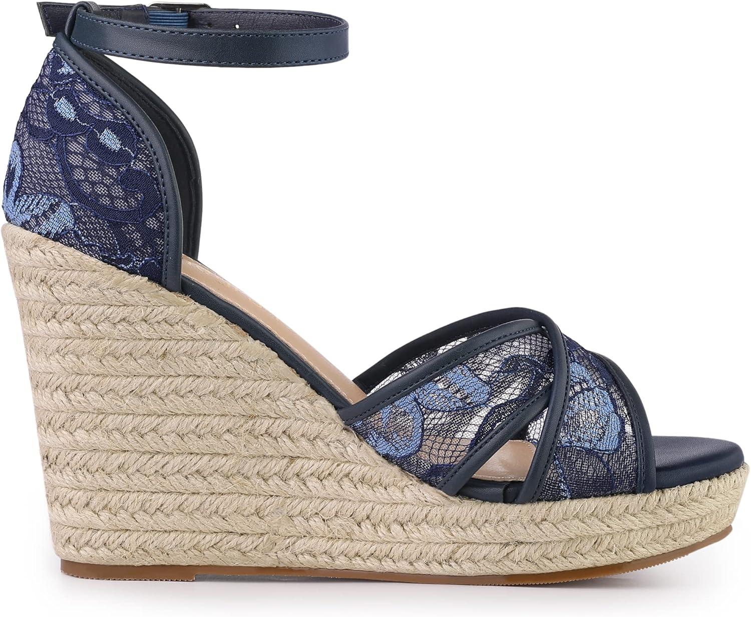 imageAllegra K Womens Espadrilles Lace Wedges Wedge SandalsDeep Blue