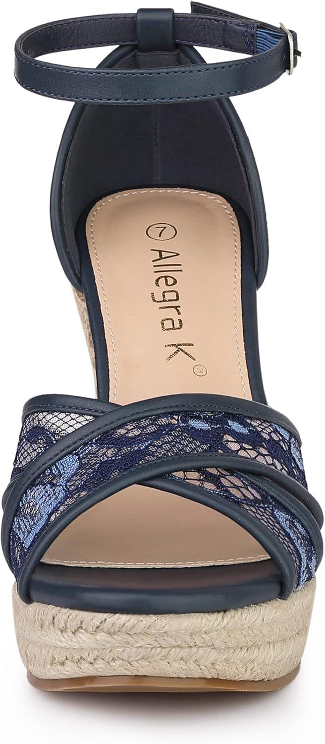 imageAllegra K Womens Espadrilles Lace Wedges Wedge SandalsDeep Blue