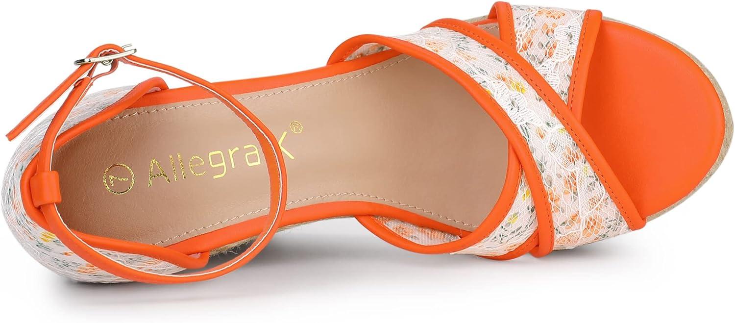 imageAllegra K Womens Espadrilles Lace Wedges Wedge SandalsOrange Flower