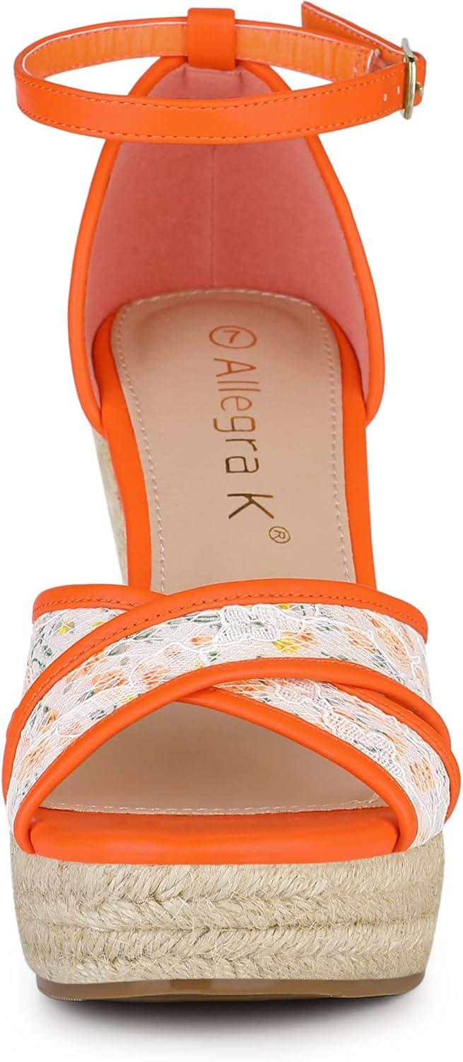 imageAllegra K Womens Espadrilles Lace Wedges Wedge SandalsOrange Flower