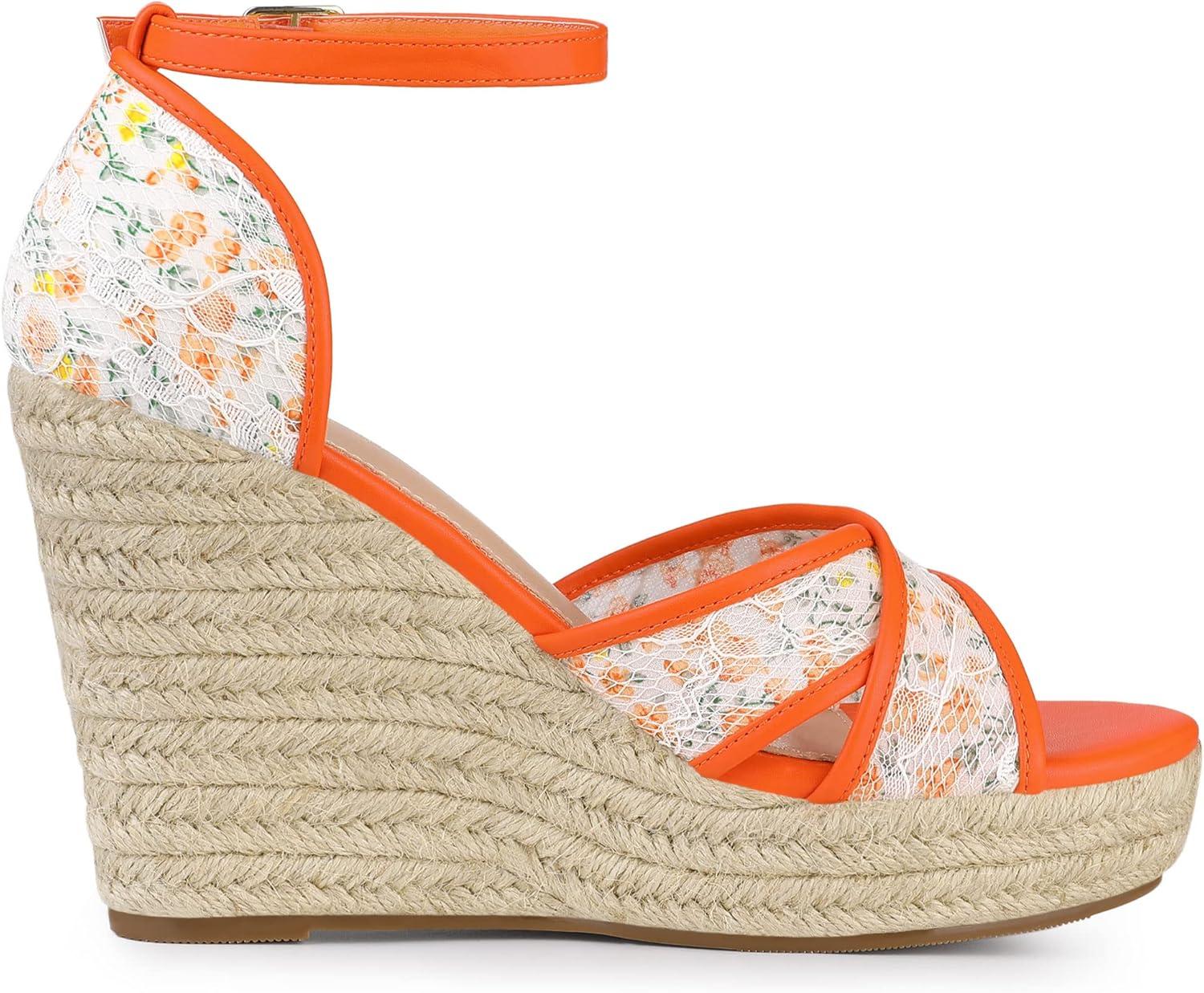 imageAllegra K Womens Espadrilles Lace Wedges Wedge SandalsOrange Flower