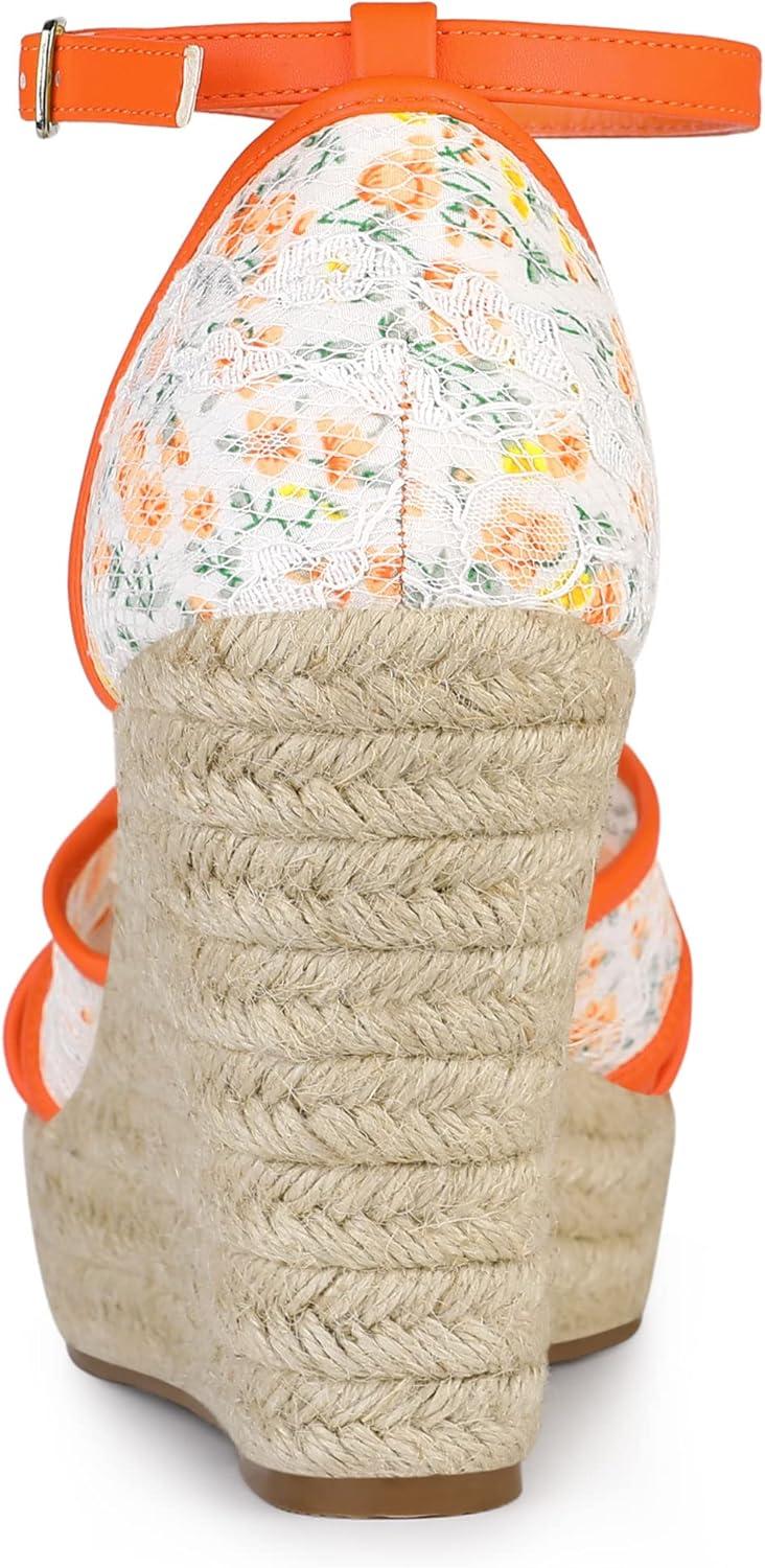 imageAllegra K Womens Espadrilles Lace Wedges Wedge SandalsOrange Flower