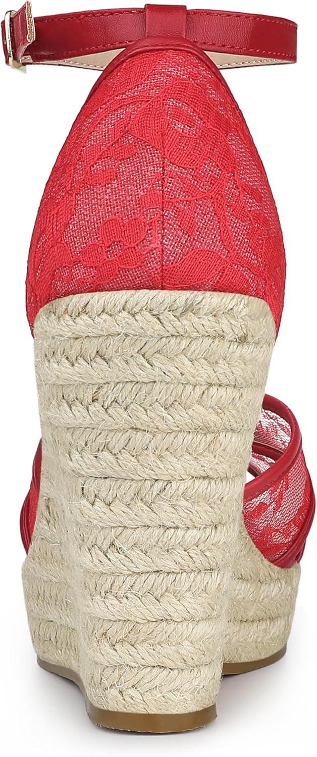 imageAllegra K Womens Espadrilles Lace Wedges Wedge SandalsRed