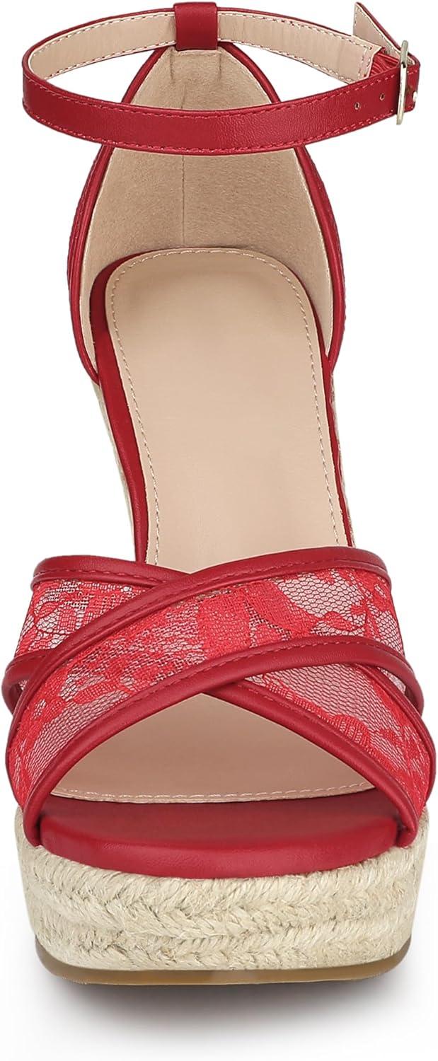 imageAllegra K Womens Espadrilles Lace Wedges Wedge SandalsRed