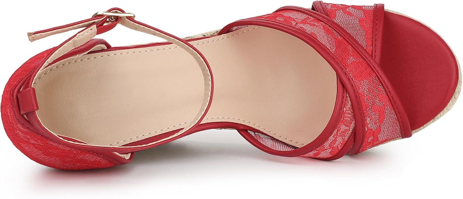 imageAllegra K Womens Espadrilles Lace Wedges Wedge SandalsRed