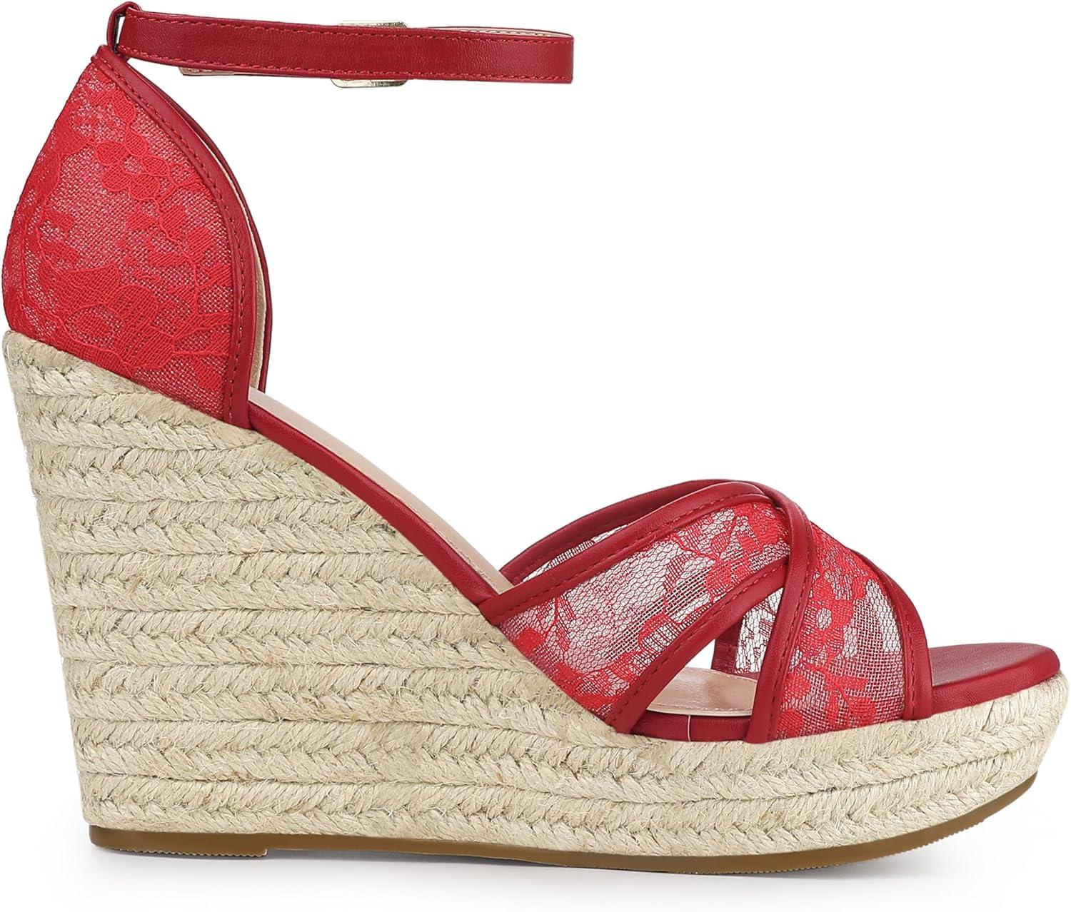 imageAllegra K Womens Espadrilles Lace Wedges Wedge SandalsRed