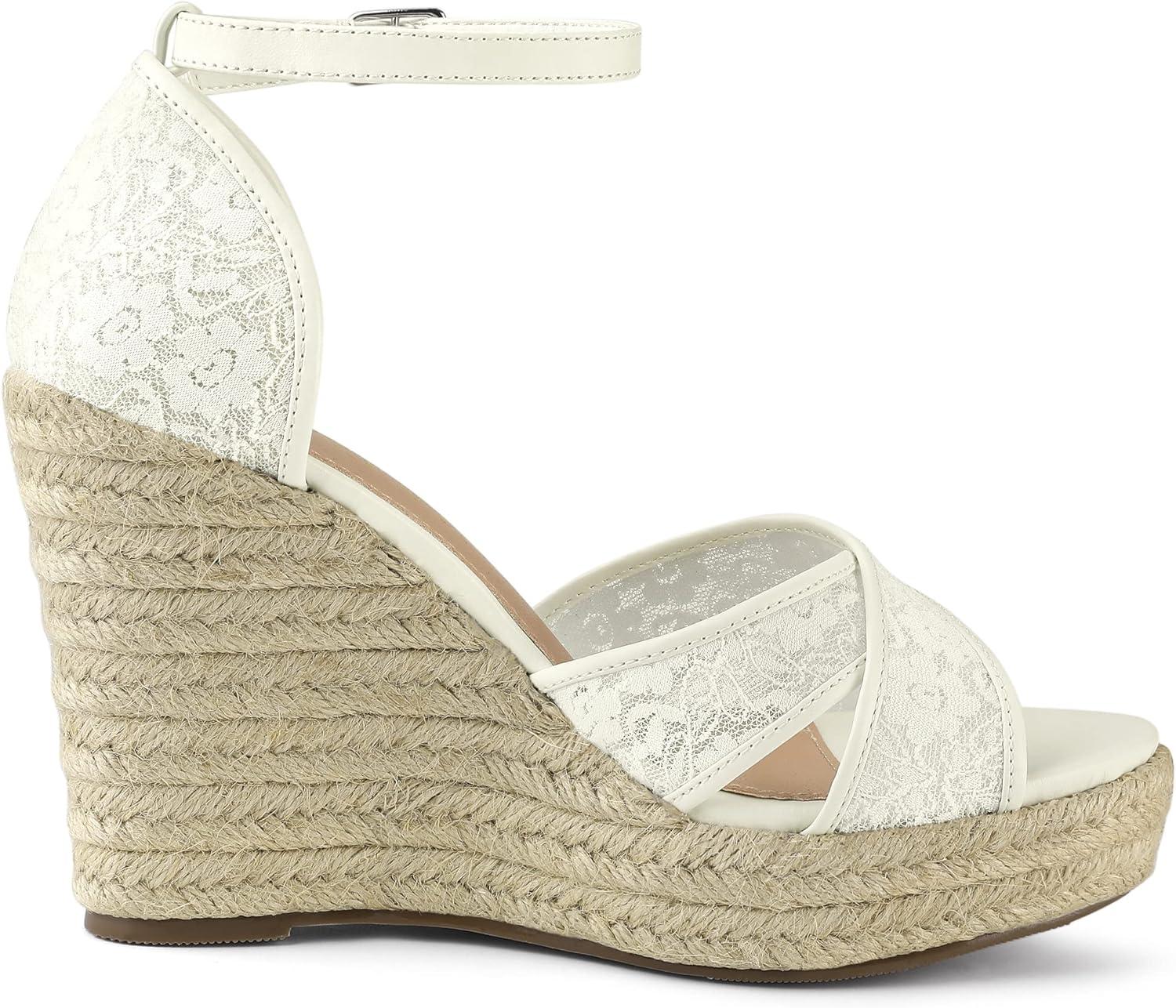 imageAllegra K Womens Espadrilles Lace Wedges Wedge SandalsWhite