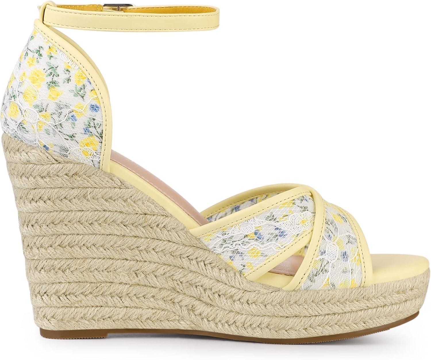 imageAllegra K Womens Espadrilles Lace Wedges Wedge SandalsYellow Flower