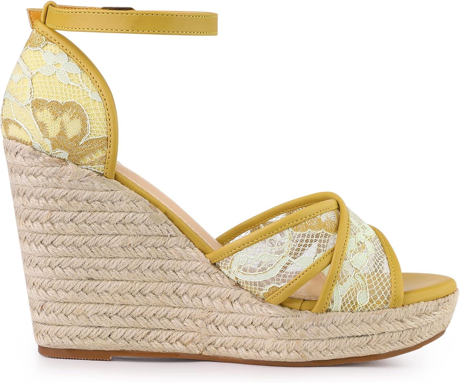 imageAllegra K Womens Espadrilles Lace Wedges Wedge SandalsYellow Green