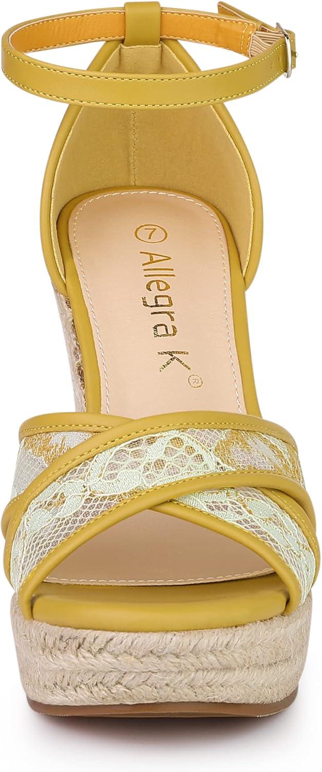 imageAllegra K Womens Espadrilles Lace Wedges Wedge SandalsYellow Green