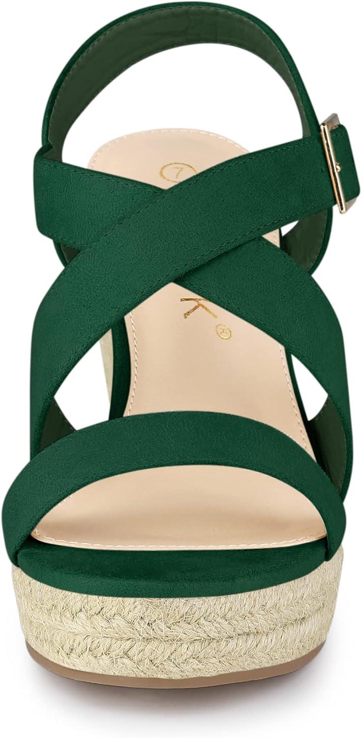 imageAllegra K Womens Espadrilles Platform Slingback Emerald Green Wedges Sandals 6 M US