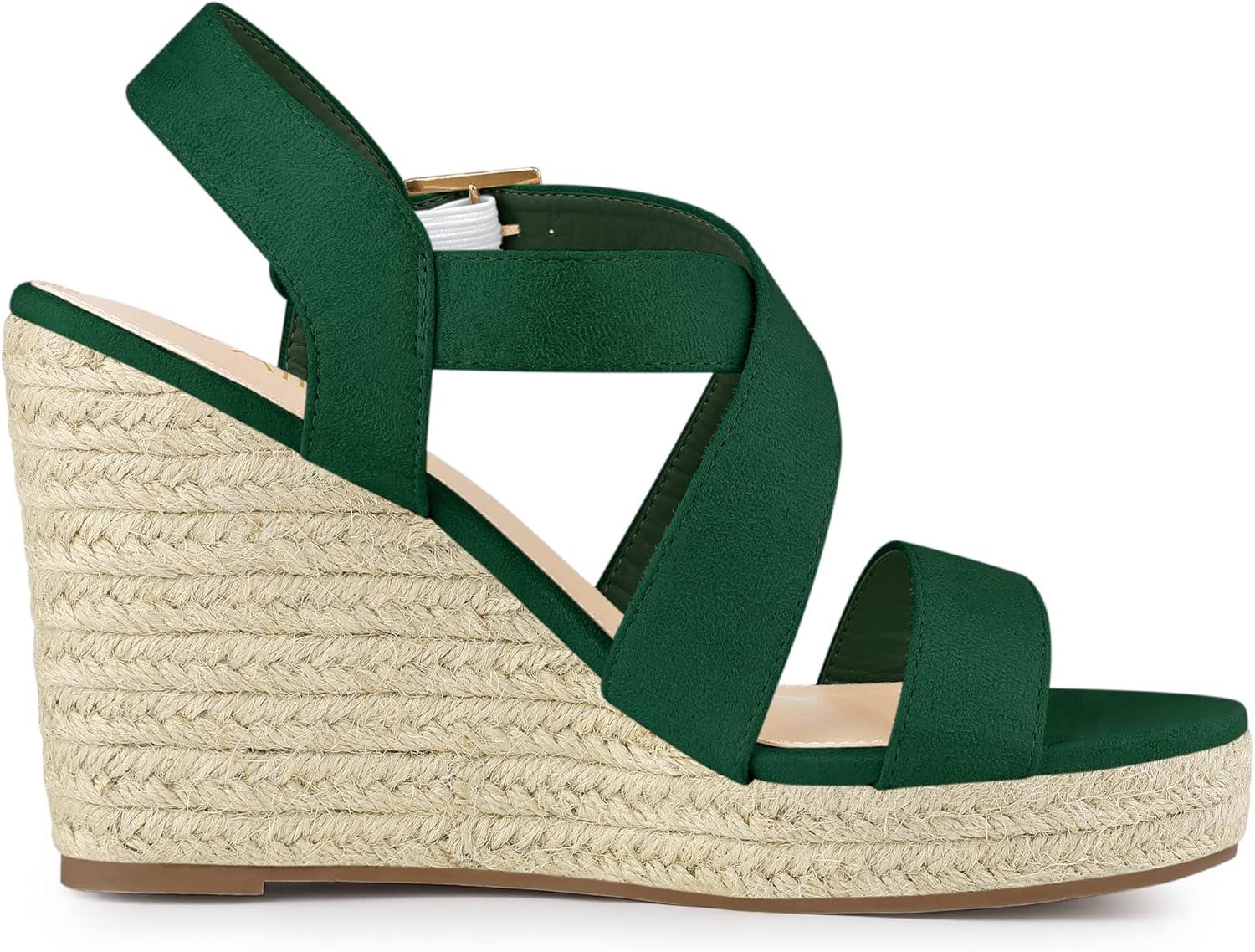 imageAllegra K Womens Espadrilles Platform Slingback Emerald Green Wedges Sandals 6 M US