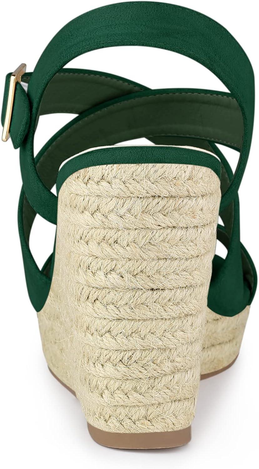 imageAllegra K Womens Espadrilles Platform Slingback Emerald Green Wedges Sandals 6 M US