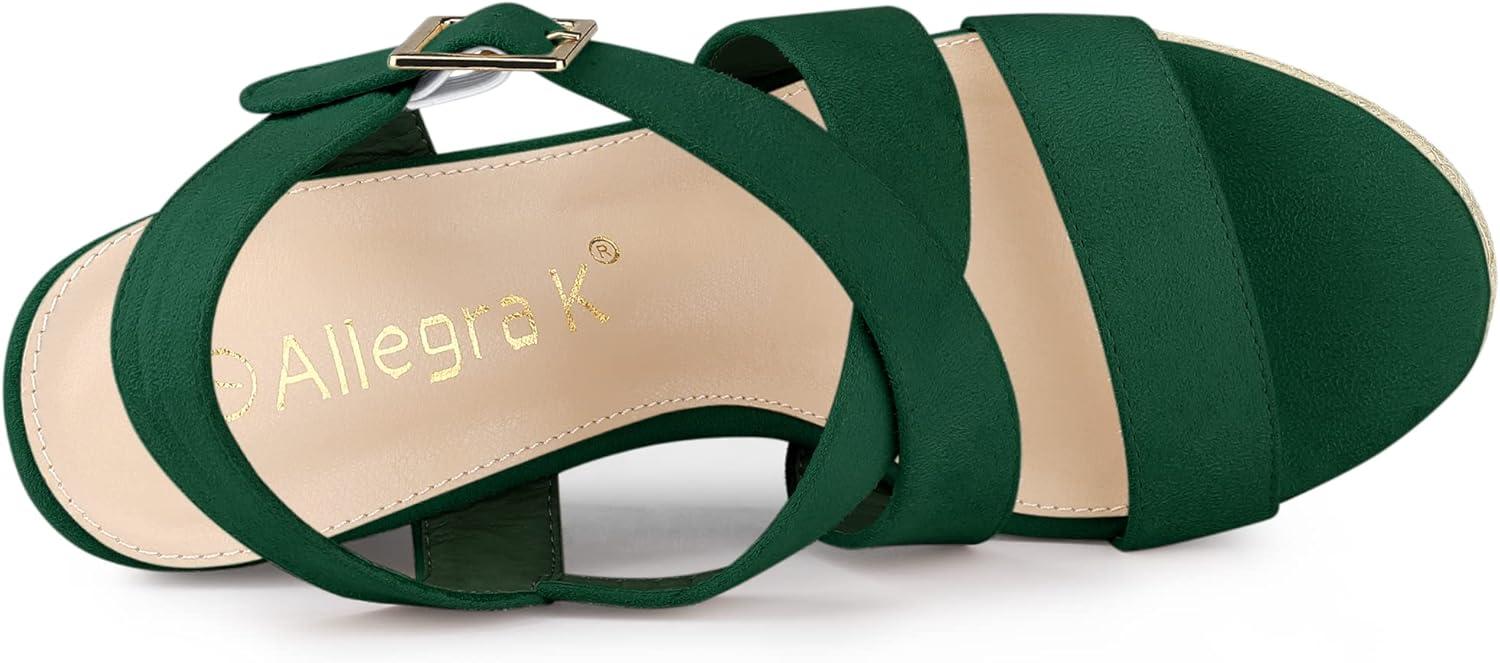 imageAllegra K Womens Espadrilles Platform Slingback Emerald Green Wedges Sandals 6 M US