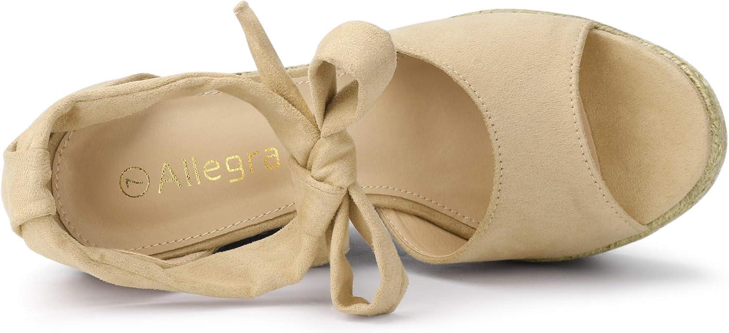 imageAllegra K Womens Espadrilles Tie Up Ankle Strap Wedges SandalsBeige