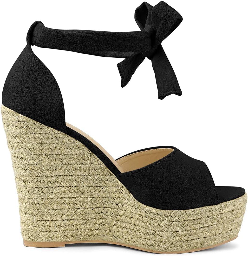 imageAllegra K Womens Espadrilles Tie Up Ankle Strap Wedges SandalsBlack