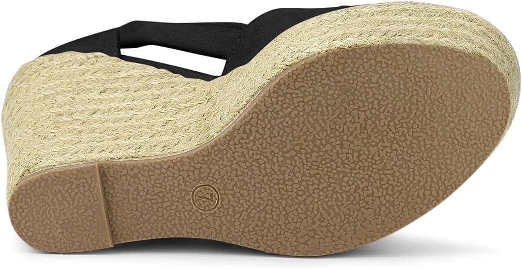 imageAllegra K Womens Espadrilles Tie Up Ankle Strap Wedges SandalsBlack