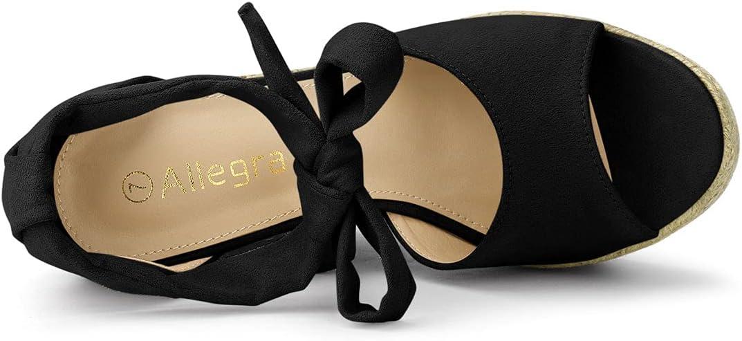 imageAllegra K Womens Espadrilles Tie Up Ankle Strap Wedges SandalsBlack