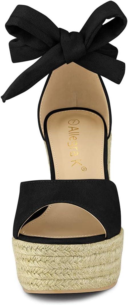 imageAllegra K Womens Espadrilles Tie Up Ankle Strap Wedges SandalsBlack